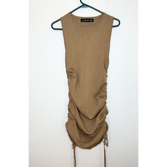Lioness Military Minds Ruched Mini Bodycon Adjustable Tank Dress Sz XL, Camel - Picture 2 of 12
